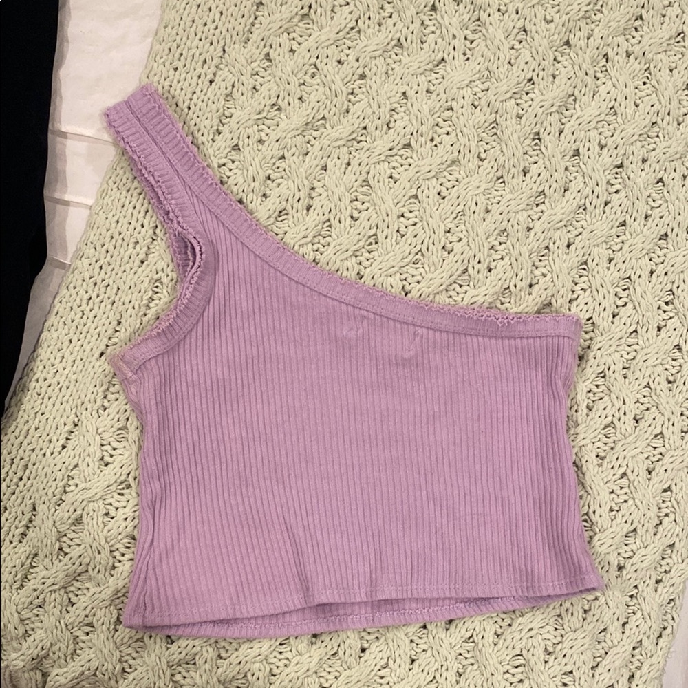 Lavender One-Shoulder Ribbed Top - Picture 2 of 2